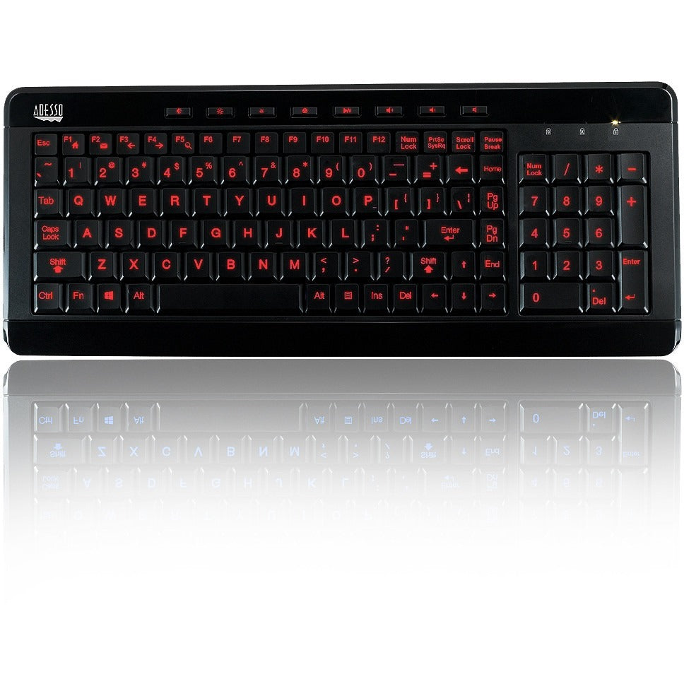 Adesso 3-Color Illuminated Compact Multimedia Keyboard - Cable Connectivity - USB Interface Backlight On/Off, Play/Pause, Mute, Volume Down, Volume Up, Illumination Key, Adjustable Brightness, Windows...  - AKB-120EB - eCommerce Business Prime