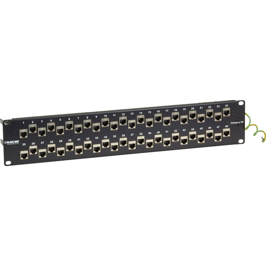 Black Box CAT6A Staggered Feed-Through Patch Panel - 2U, Shielded, 48-Port - 48 Port(s) - 48 x RJ-45 - 2U High - 19" Wide - Rack-mountable - TAA Compliant - C6AFP70S-48 - eCommerce Business Prime