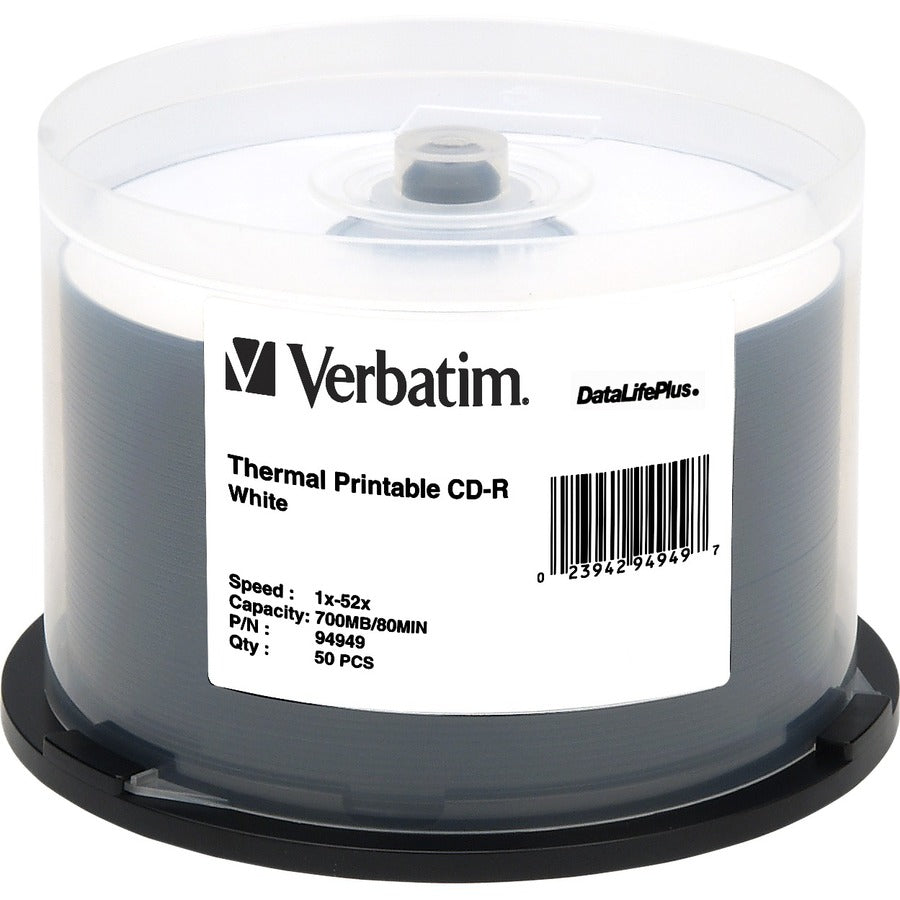 Verbatim CD-R 700MB 52X DataLifePlus White Thermal Printable - 50pk Spindle - Printable - Thermal Printable - 94949 - eCommerce Business Prime