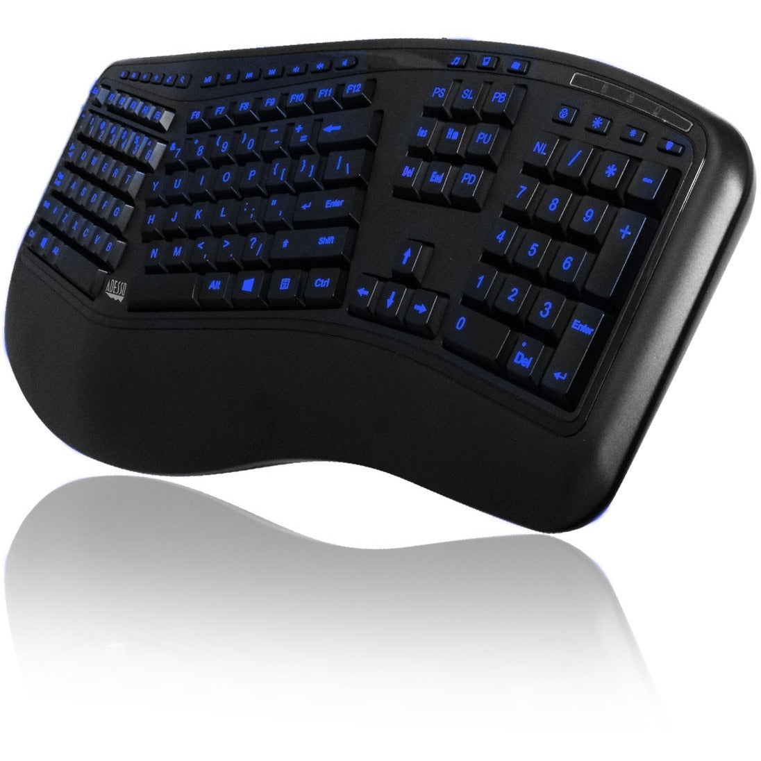Adesso Color Illuminated Ergonomic Keyboard - Cable Connectivity - USB Interface - 105 Key Media Player, Internet, Multimedia, Play/Pause, Stop, Previous Track, Next Track, Volume Down, Volume Up, Mut...  - AKB-150EB - eCommerce Business Prime