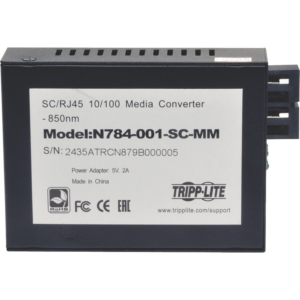 Tripp Lite 10/100 UTP to Multimode Fiber Media Converter RJ45 / SC 550M 850nm - 1 x Network (RJ-45) - 10/100Base-TX, 100Base-FX - Desktop - N784-001-SC-MM - eCommerce Business Prime
