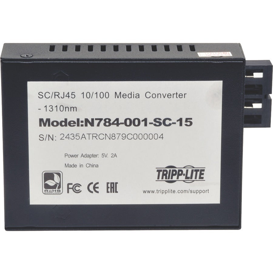 Tripp Lite 10/100 UTP to Singlemode Fiber Media Converter RJ45 / SC 15km 1310nm - 1 x Network (RJ-45) - 10/100Base-TX, 1000Base-FX - Desktop - N784-001-SC-15 - eCommerce Business Prime