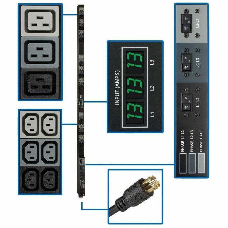 Tripp Lite PDU 3-Phase Metered 208V 8.6kW L21-30P 36 C13; 9 C19 0URM TAA - Vertical Rackmount, Toolless-mount - PDU3MV6L2130A - eCommerce Business Prime