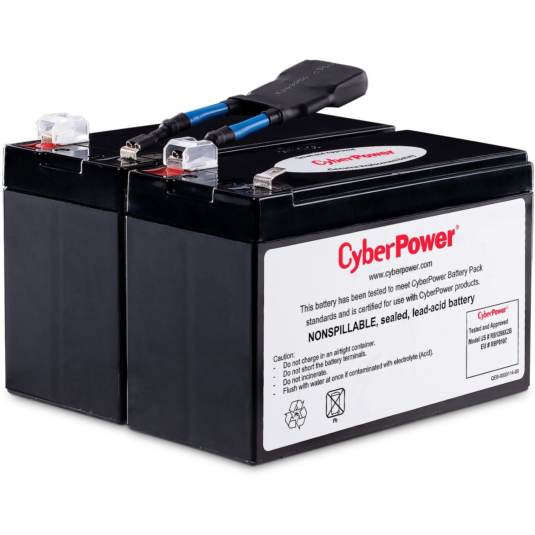 CyberPower RB1290X2B Replacement Battery Cartridge - 2 X 12 V / 9 Ah Sealed Lead-Acid Battery, 18MO Warranty - RB1290X2B - eCommerce Business Prime