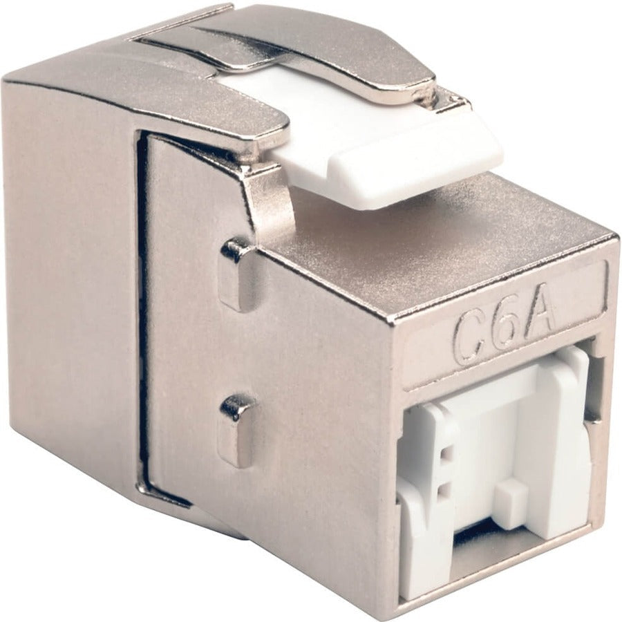 Tripp Lite Shielded Cat6a Keystone Jack with Dust Shutter, 180-Degree , Toolless - Silver - 1 x RJ-45 Female - cat6a STP - 110 punchdown IDC TAA - N238-001-SH-TFA - eCommerce Business Prime