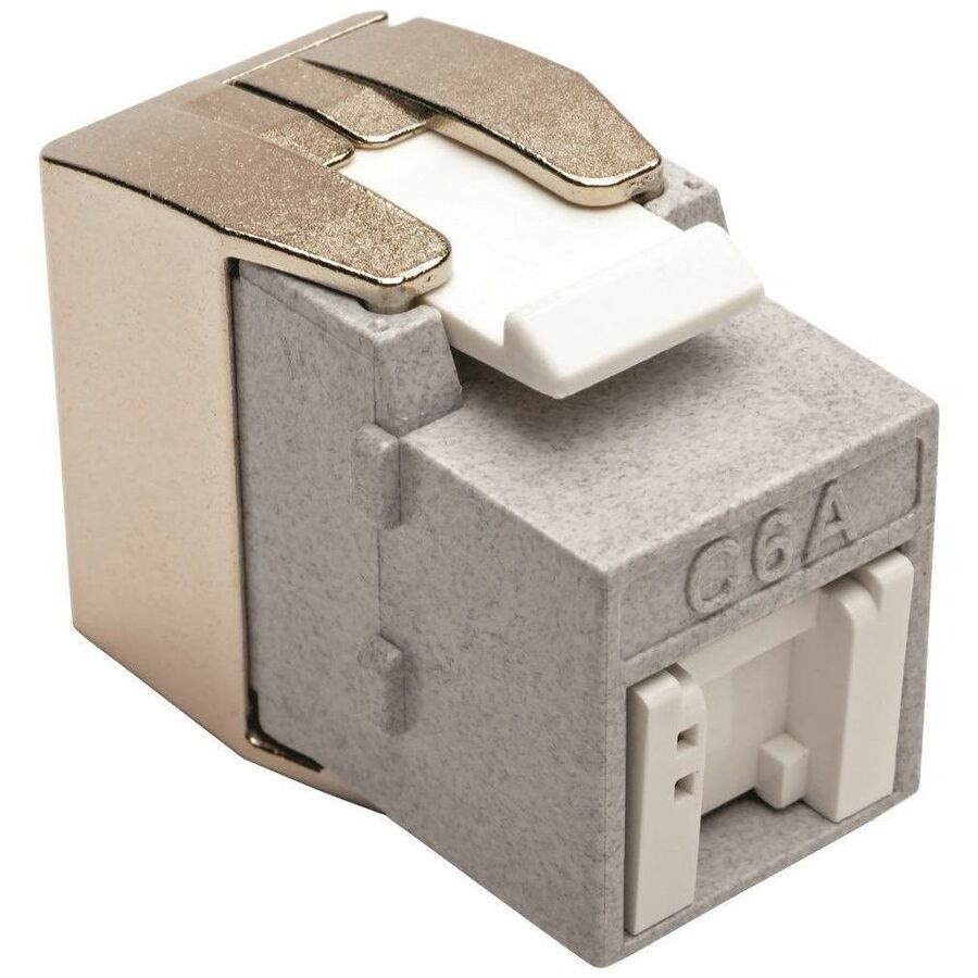 Tripp Lite Cat6a Keystone Jack with Dust Shutter, 180-Degree Toolless - Silver - 1 x RJ-45 Female - Cat6a UTP - 110 punchdown IDC TAA - N238-001-GY-TFA - eCommerce Business Prime