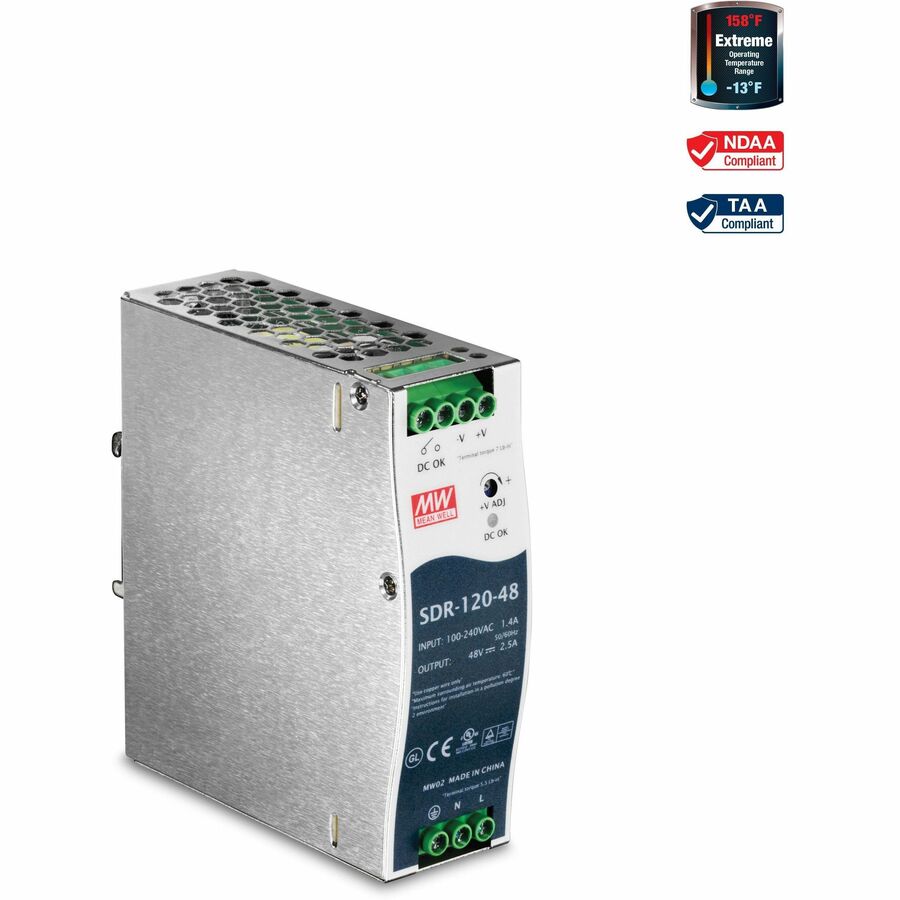 TRENDnet 120 W Single Output Industrial DIN-Rail Power Supply, Extreme -25 to 70 &deg;C (-13 to 158 &deg;F) Operating Temp, Power Supply 120W, DIN-Rail Mount, Overload Protection, Silver, TI-S12048 -  - TI-S12048 - eCommerce Business Prime