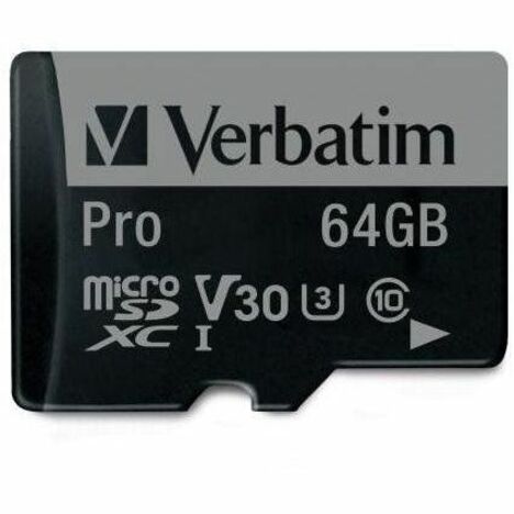 Verbatim 64GB Pro 600X microSDXC Memory Card with Adapter, UHS-I U3 Class 10 - Class 10/UHS-I (U3) - 90 MB/s Read1 Pack - 600x Memory Speed - 47042 - eCommerce Business Prime
