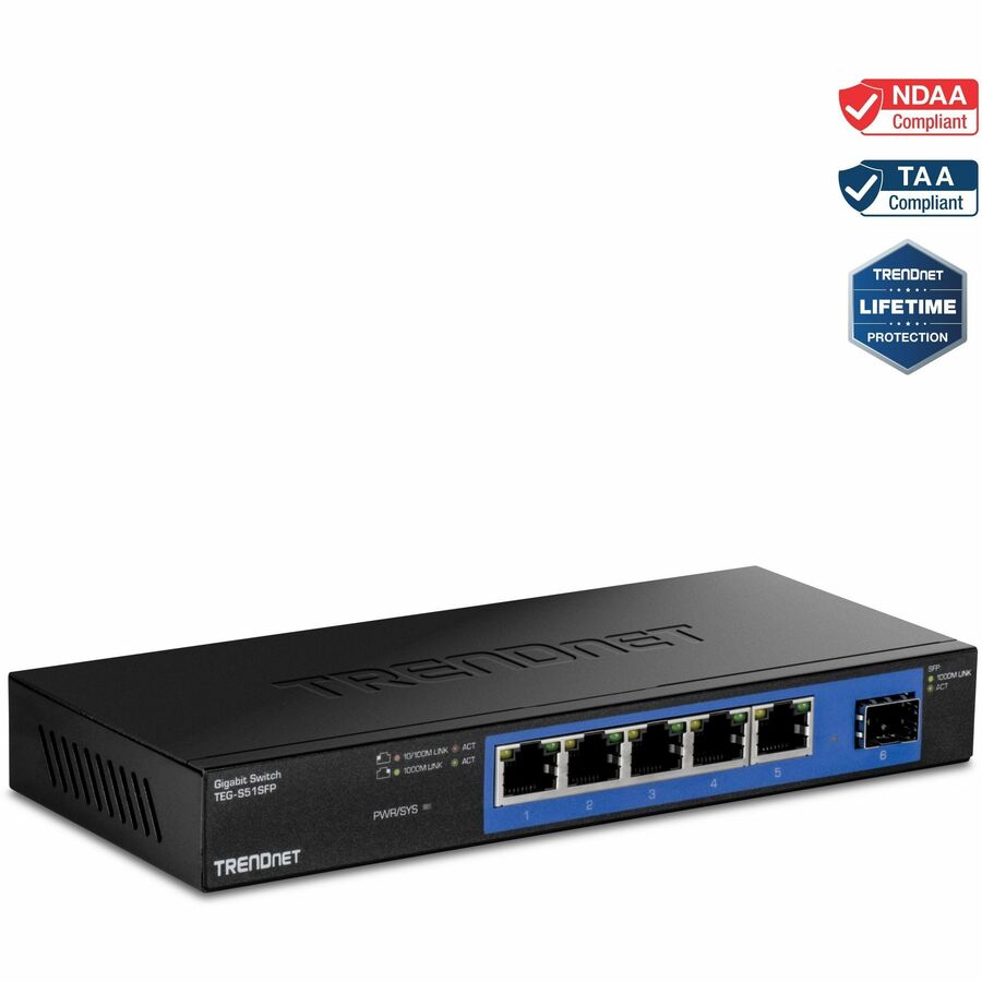 TRENDnet 4-Port Gigabit Switch With SFP Slot, 10 Gbps Switching Capacity, Fanless, 802.1p QoS, Rear Facing Ports, Metal Housing, Network Ethernet Switch, Lifetime Protection, Black, TEG-S51SFP - Rear ...  - TEG-S51SFP - eCommerce Business Prime