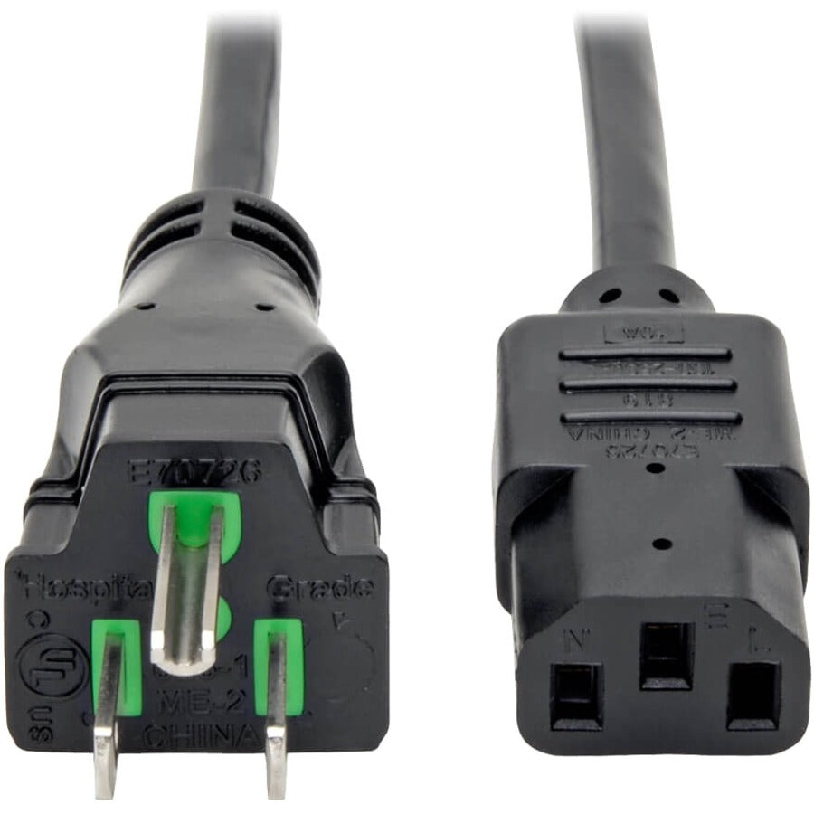 Tripp Lite Hospital Medical Power Extension Cord 10A 18AWG 5-15P to C13 3' - For Computer, Scanner, Printer, Monitor - 120 V AC Voltage Rating - 10 A Current Rating - Black - P006-003-HG10 - eCommerce Business Prime