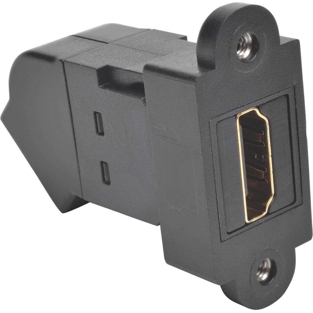 Tripp Lite HDMI Coupler Keystone Panel Mount Angled All-in One F/F Black - 1 x HDMI Female Digital Audio/Video - 1 x HDMI Female Digital Audio/Video - Gold Plated Connector - Black - P164-000-KPA-BK - eCommerce Business Prime
