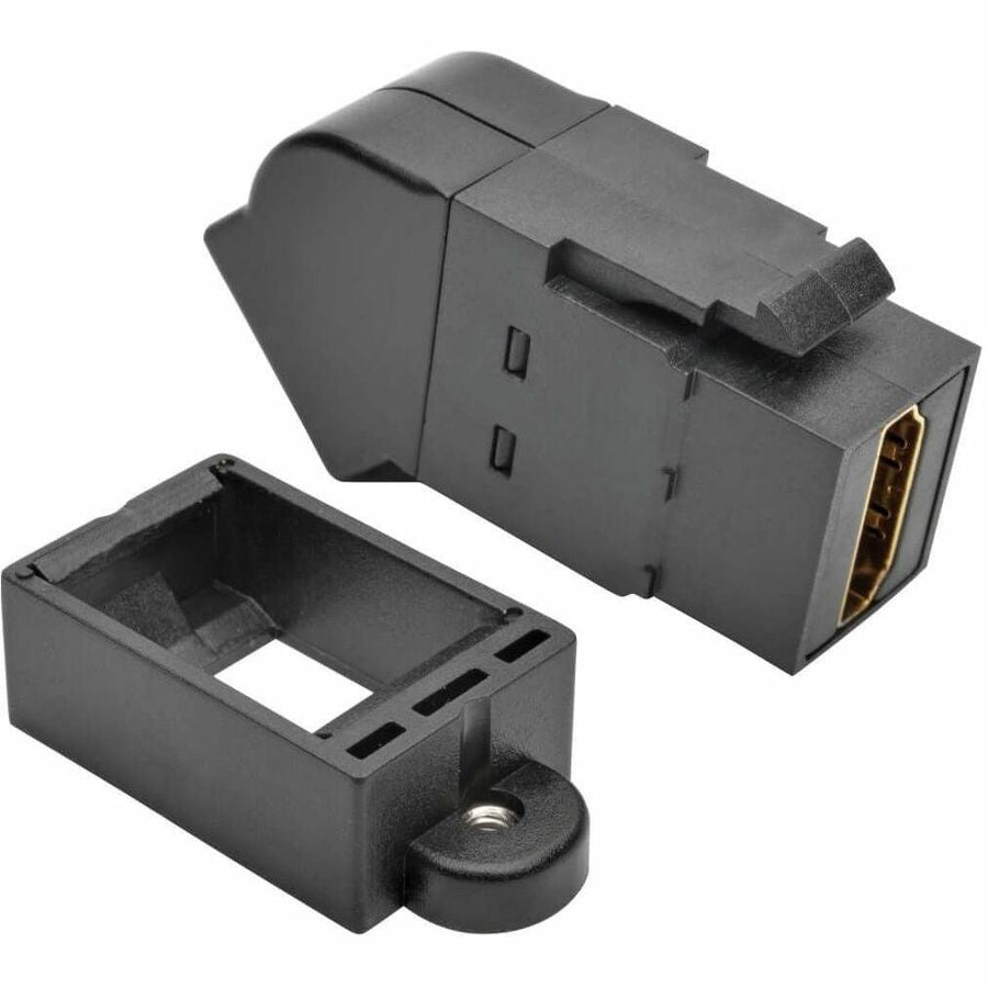 Tripp Lite HDMI Coupler Keystone Panel Mount Angled All-in One F/F Black - 1 x HDMI Female Digital Audio/Video - 1 x HDMI Female Digital Audio/Video - Gold Plated Connector - Black - P164-000-KPA-BK - eCommerce Business Prime