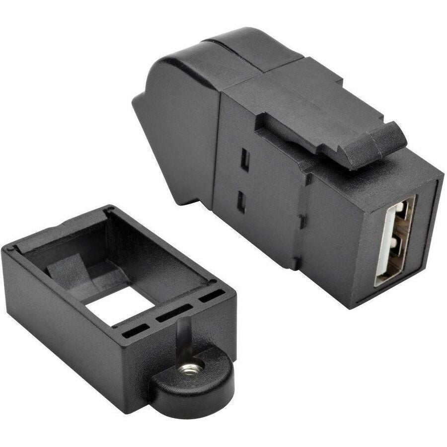 Tripp Lite USB 2.0 Keystone Panel Mount Coupler All-in-One Angled F/F Black - 1 x Type A Female USB - 1 x Type A Female USB - Nickel Plated Connector - Gold Plated Contact - Black - U060-000-KPA-BK - eCommerce Business Prime