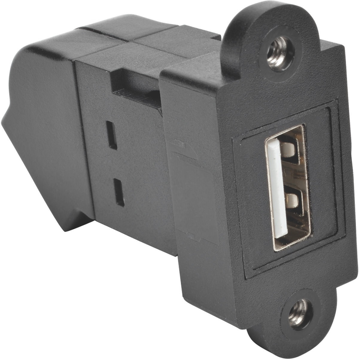Tripp Lite USB 2.0 Keystone Panel Mount Coupler All-in-One Angled F/F Black - 1 x Type A Female USB - 1 x Type A Female USB - Nickel Plated Connector - Gold Plated Contact - Black - U060-000-KPA-BK - eCommerce Business Prime