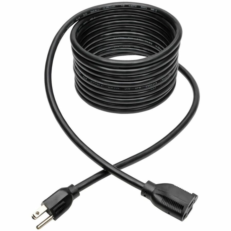 Tripp Lite 15ft Power Cord Extension Cable Heavy Duty 14AWG 5-15P 5-15R 15A 15' - 120 V AC Voltage Rating - 15 A Current Rating - Black - P024-015 - eCommerce Business Prime