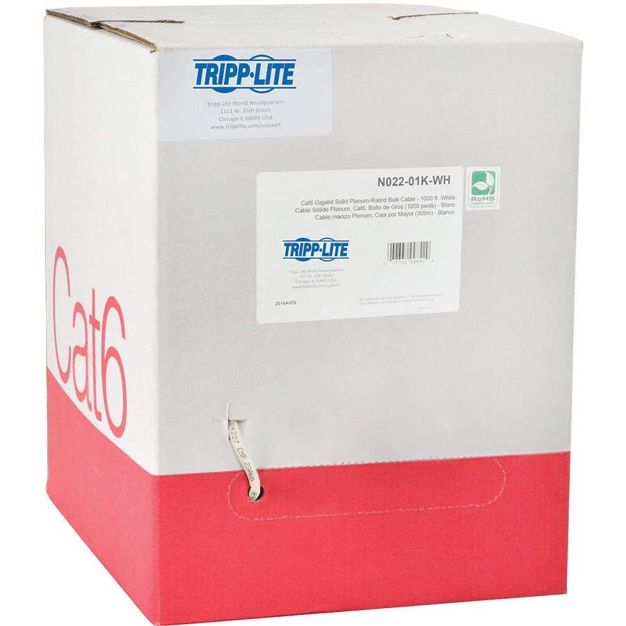 Tripp Lite 1000ft Cat6 Gigabit Bulk Cable Solid CMP Plenum PVC White TAA - Category 6 for Network Device - 128 MB/s - 1000 ft - 1 x Bare Wire - 1 x Bare Wire - N224-01K-WH - eCommerce Business Prime