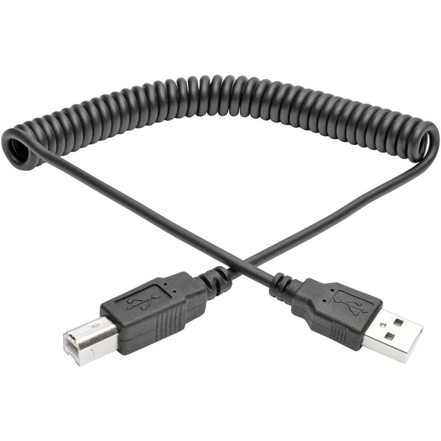 Tripp Lite 10ft Hi-Speed USB 2.0 to USB B Cable Coiled USB A-B M/M 10' - USB for Scanner, Notebook - 60 MB/s - 10 ft - 1 x Type A Male USB - 1 x Type B Male USB - Nickel Plated - Shielding - Black - U022-010-COIL - eCommerce Business Prime