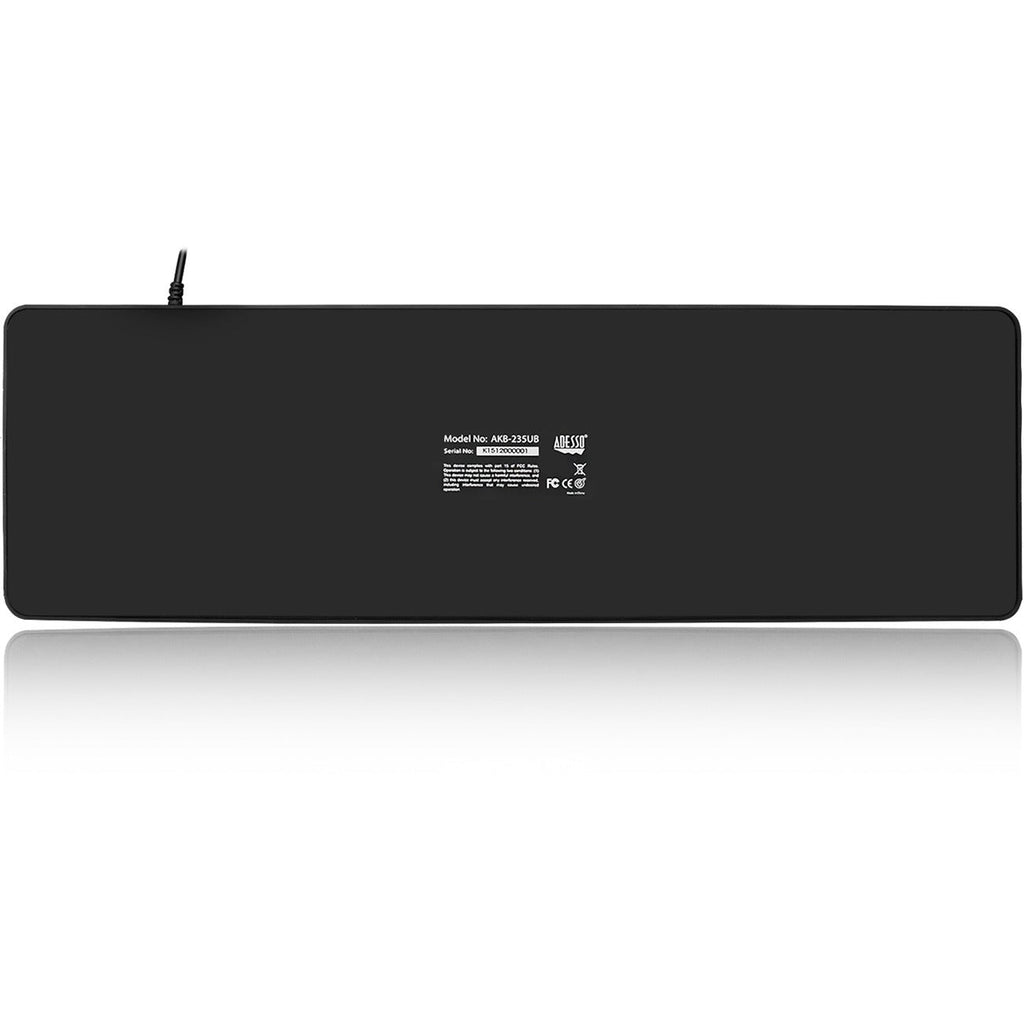 Adesso Antimicrobial Waterproof Desktop Keyboard - Cable Connectivity - USB Interface - 104 Key - English (US) - QWERTY Layout - Computer, MAC - TouchPad - PC, Windows, Mac OS - Membrane Keyswitch - Black ADESSO
