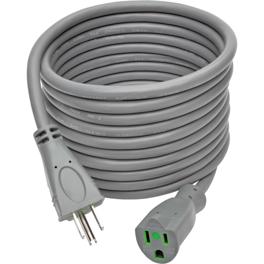 Tripp Lite Hospital Medical Power Extension Cord 5-15P 5-15R 15A Gray 15' - 125 V AC Voltage Rating - 15 A Current Rating - Gray - P024-015-GY-HG - eCommerce Business Prime