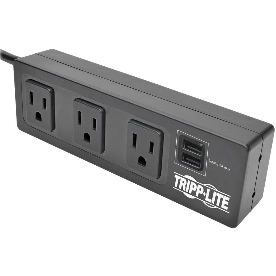 Tripp Lite 3-Outlet Surge Protector Power Strip w/ 2-Port USB Charging Black - 3 x NEMA 5-15R, 2 x USB - 510 J - 120 V AC Input - 120 V AC, 5 V DC Output - TLP310USBS - eCommerce Business Prime