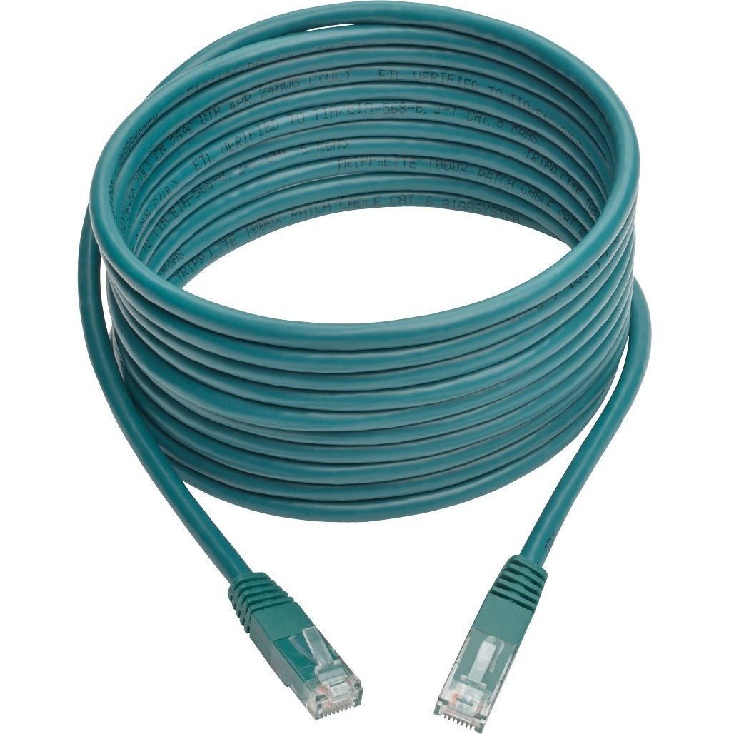 Tripp Lite 15ft Cat6 Gigabit Molded Patch Cable RJ45 M/M 550MHz 24AWG Green - Category 6 for Network Device, Router, Modem, Blu-ray Player, Printer, Computer - 128 MB/s - Patch Cable - 15 ft - 1 x RJ-...  - N200-015-GN - eCommerce Business Prime