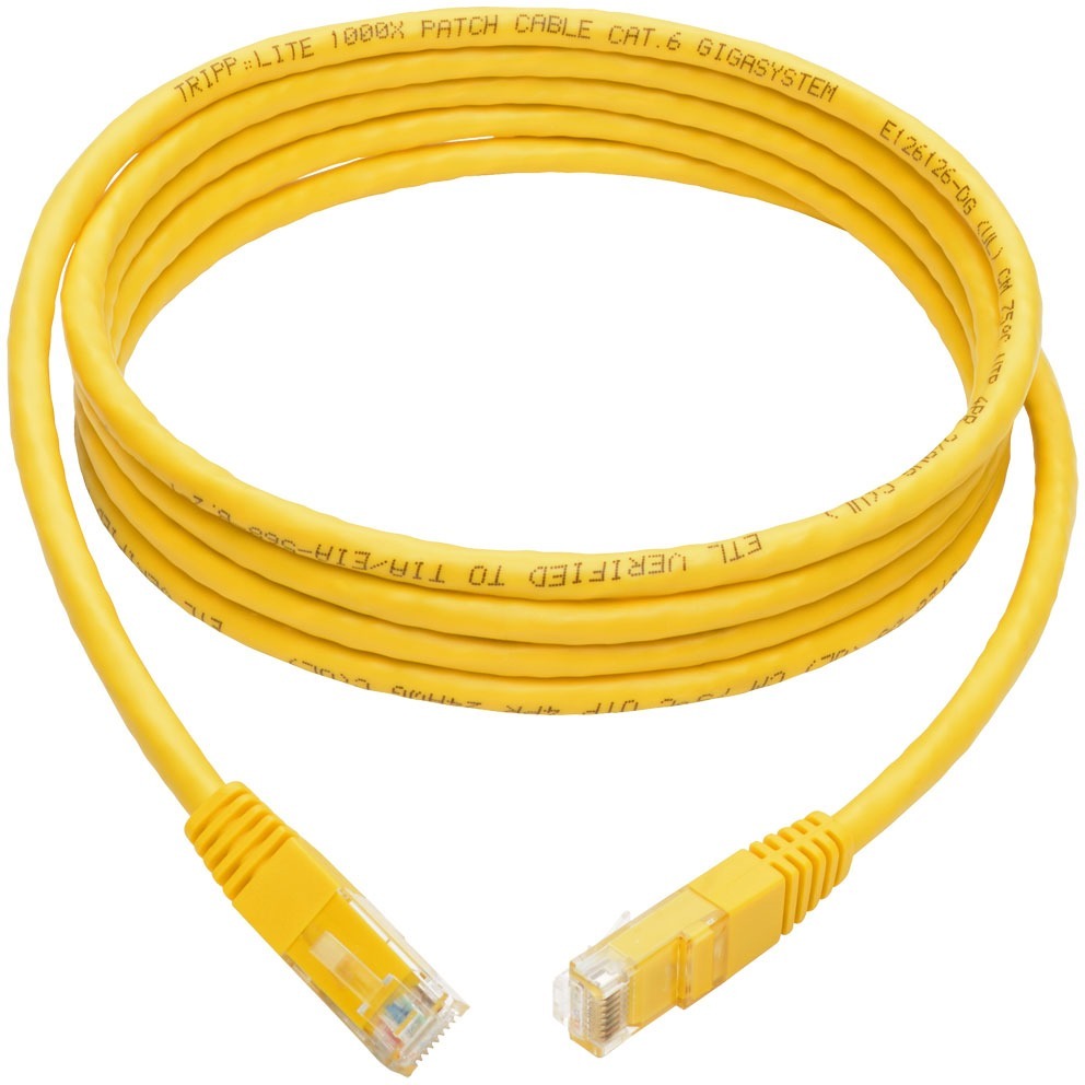 Tripp Lite 7ft Cat6 Gigabit Molded Patch Cable RJ45 M/M 550MHz 24AWG Yellow - Category 6 for Network Device, Router, Modem, Blu-ray Player, Printer, Computer - 128 MB/s - Patch Cable - 7 ft - 1 x RJ-4...  - N200-007-YW - eCommerce Business Prime