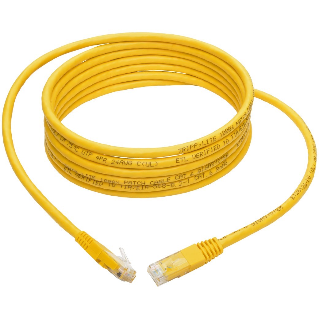 Tripp Lite 10ft Cat6 Gigabit Molded Patch Cable RJ45 MM 550MHz 24AWG Yellow - Category 6 for Network Device, Router, Modem, Blu-ray Player, Printer, Computer - 128 MB/s - Patch Cable - 10 ft - 1 x RJ-...  - N200-010-YW - eCommerce Business Prime