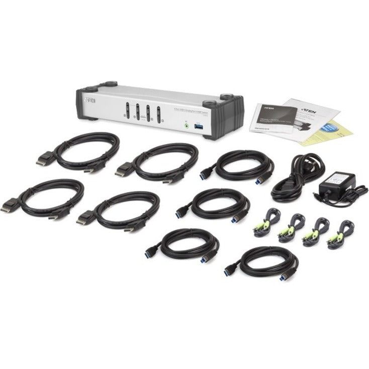 ATEN 4-Port USB 3.0 DisplayPort KVMP Switch-TAA Compliant - 4 Computer(s) - 1 Local User(s) - 3840 x 2160 - 8 x USB - Desktop - 5 - CS1914 - eCommerce Business Prime