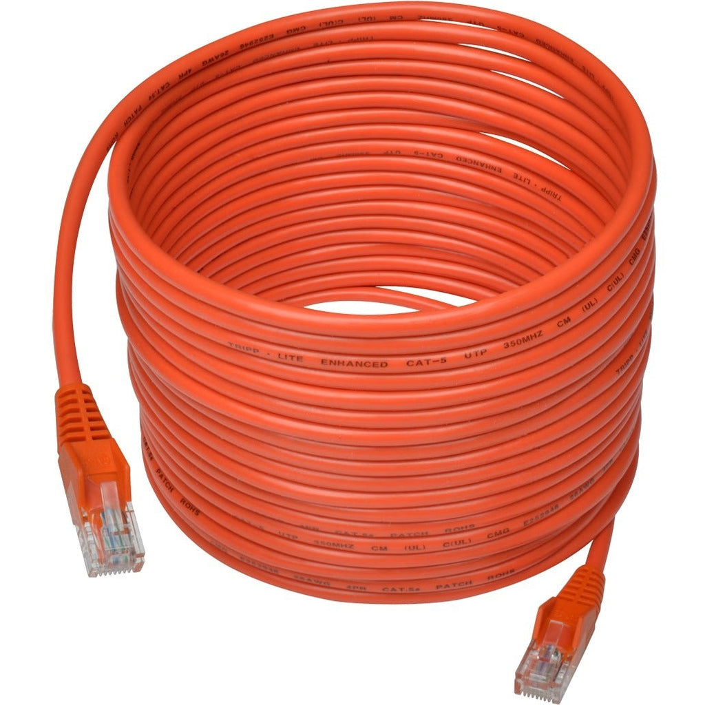 Tripp Lite 25ft Cat5 Cat5e Snagless Molded Patch Cable UTP Orange RJ45 M/M 25' - Category 5e for Network Device, Router, Switch, Printer, Server - 128 MB/s - Patch Cable - 25 ft - 1 x RJ-45 Male Netwo...  - N001-025-OR - eCommerce Business Prime