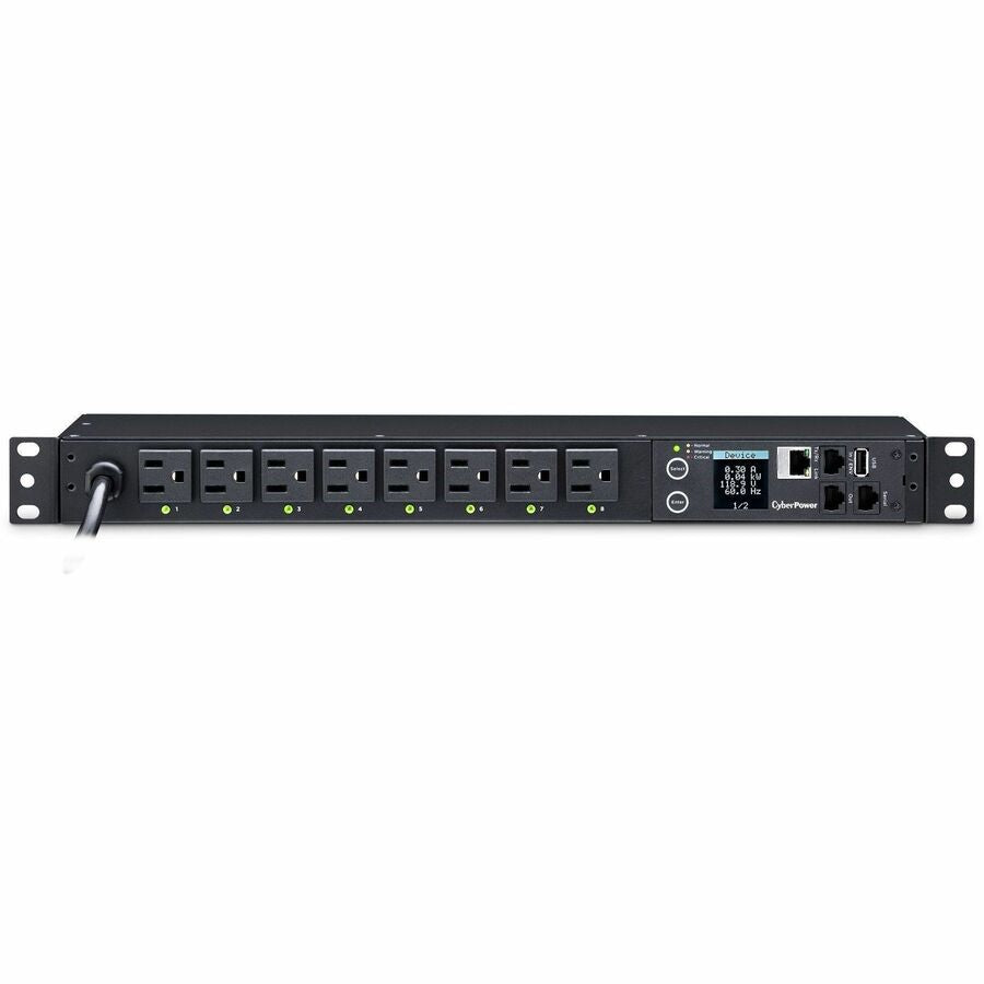 CyberPower PDU81001 100 - 120 VAC 15A Switched Metered-by-Outlet PDU - 8 Outlets, 12 ft, NEMA 5-15P, Horizontal, 1U, LCD, 3YR Warranty - PDU81001 - eCommerce Business Prime