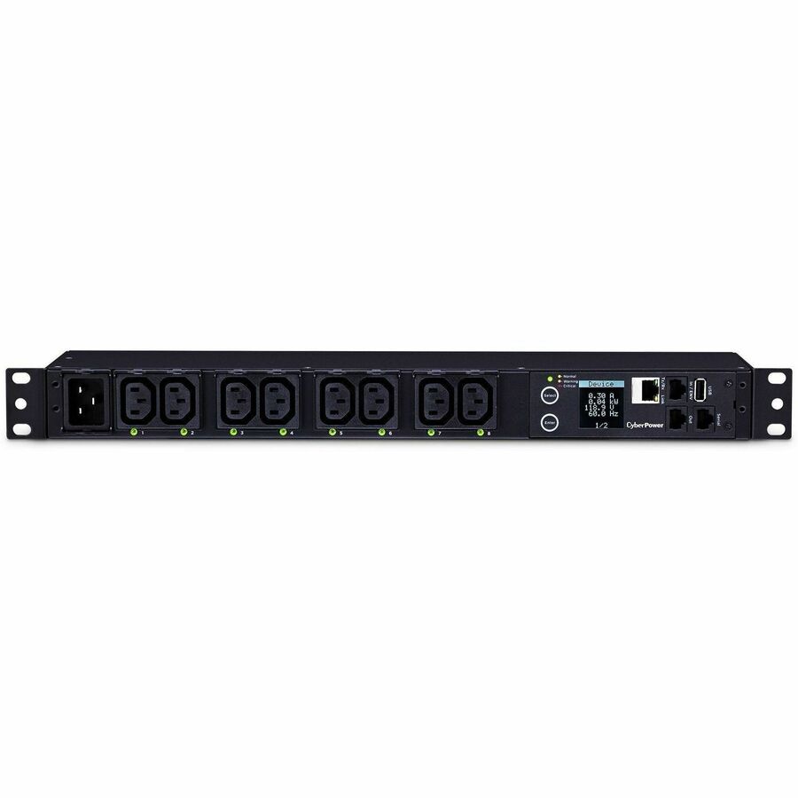 CyberPower PDU81005 100 - 120 VAC 20A Switched Metered-by-Outlet PDU - 8 Outlets, 10 ft, IEC-320 C20, Horizontal, 1U, LCD, 3YR Warranty - PDU81005
