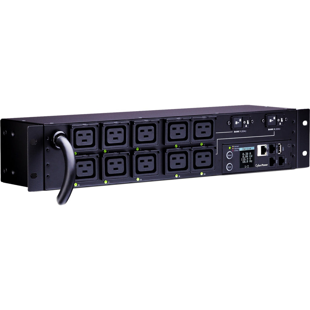 CyberPower PDU81009 200 - 240 VAC 30A Switched Metered-by-Outlet PDU - 10 Outlets, 12 ft, NEMA L6-30P, Horizontal, 2U, LCD, 3YR Warranty - PDU81009 - eCommerce Business Prime