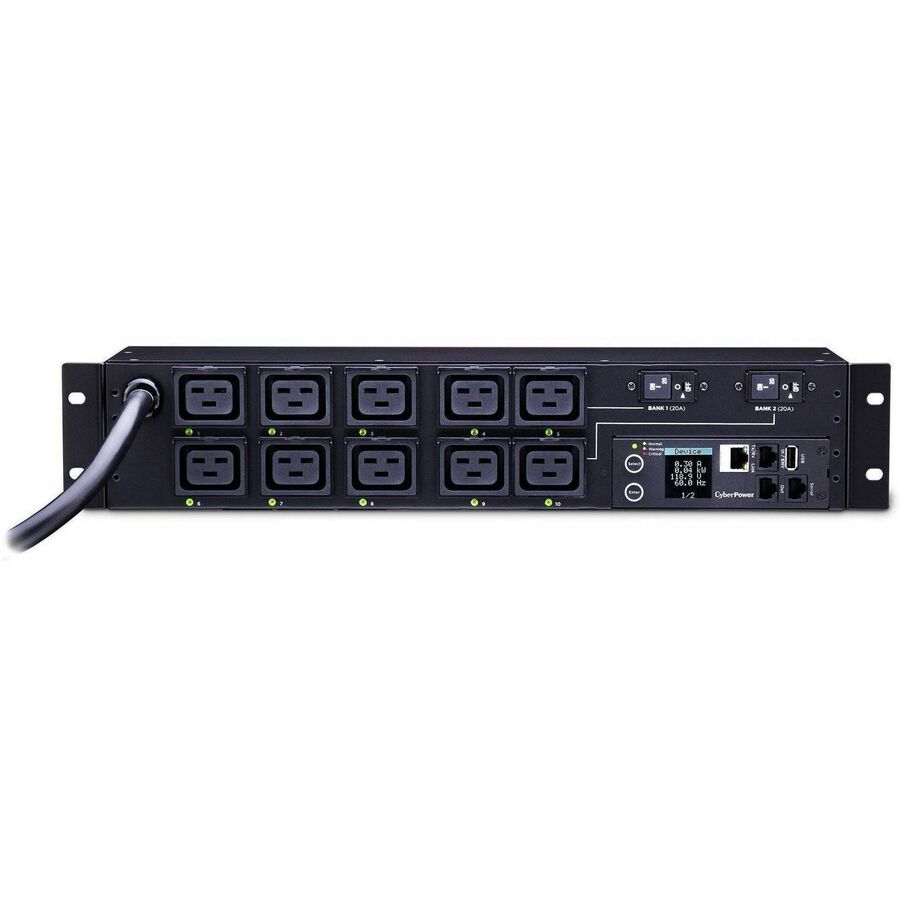 CyberPower PDU81009 200 - 240 VAC 30A Switched Metered-by-Outlet PDU - 10 Outlets, 12 ft, NEMA L6-30P, Horizontal, 2U, LCD, 3YR Warranty - PDU81009 - eCommerce Business Prime