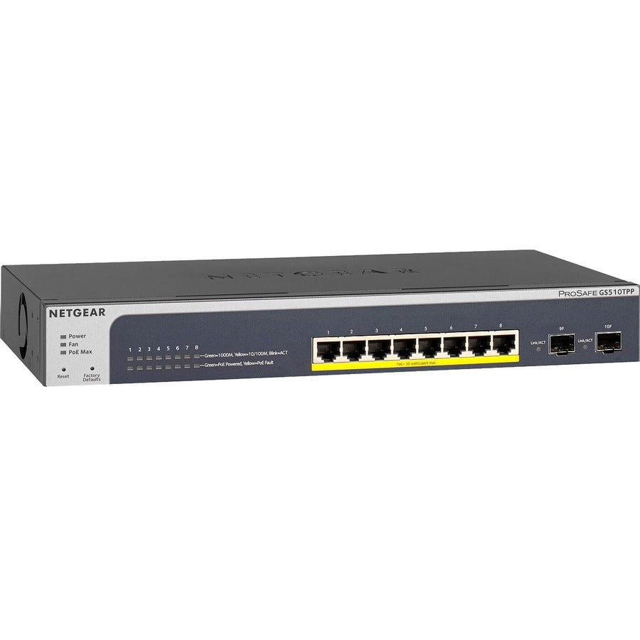Netgear ProSAFE 8-Port PoE+ Gigabit Smart Managed Switch with 2 SFP Ports (GS510TPP) - 8 Ports - Manageable - Gigabit Ethernet - 1000Base-T - 3 Layer Supported - Modular - 2 SFP Slots - Power Supply -...  - GS510TPP-100NAS - eCommerce Business Prime