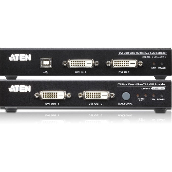 ATEN USB DVI Dual View HDBaseT 2.0 KVM Extender (1920 x 1200 @100 m)-TAA Compliant - 2 Computer(s) - 1 Local User(s) - 492.13 ft Range - WUXGA - 1920 x 1200 Maximum Video Resolution - 2 x Network (RJ-...  - CE624 - eCommerce Business Prime