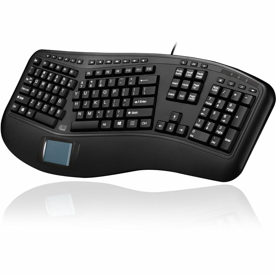 Adesso Tru-Form Ergonomic Touchpad Keyboard - Cable Connectivity - USB Interface - 104 Key Play/Pause, Previous Track, Next Track, Volume Down, Volume Up, Mute, Eject, Home, Back, Forward, Refresh, .....  - AKB-450UB - eCommerce Business Prime