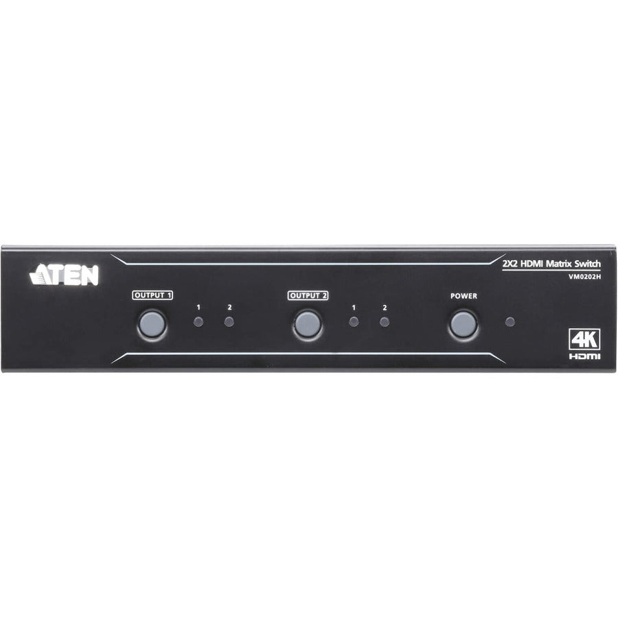 ATEN 2x2 4K HDMI Matrix Switch-TAA Compliant - 4096 x 2160 - 4K - 2 x 2 - Display, Computer, Camcorder, Set-top Box, DVD Player, Blu-ray Disc Player, Home Theater System, Media Player - 2 x HDMI Out - VM0202H - eCommerce Business Prime