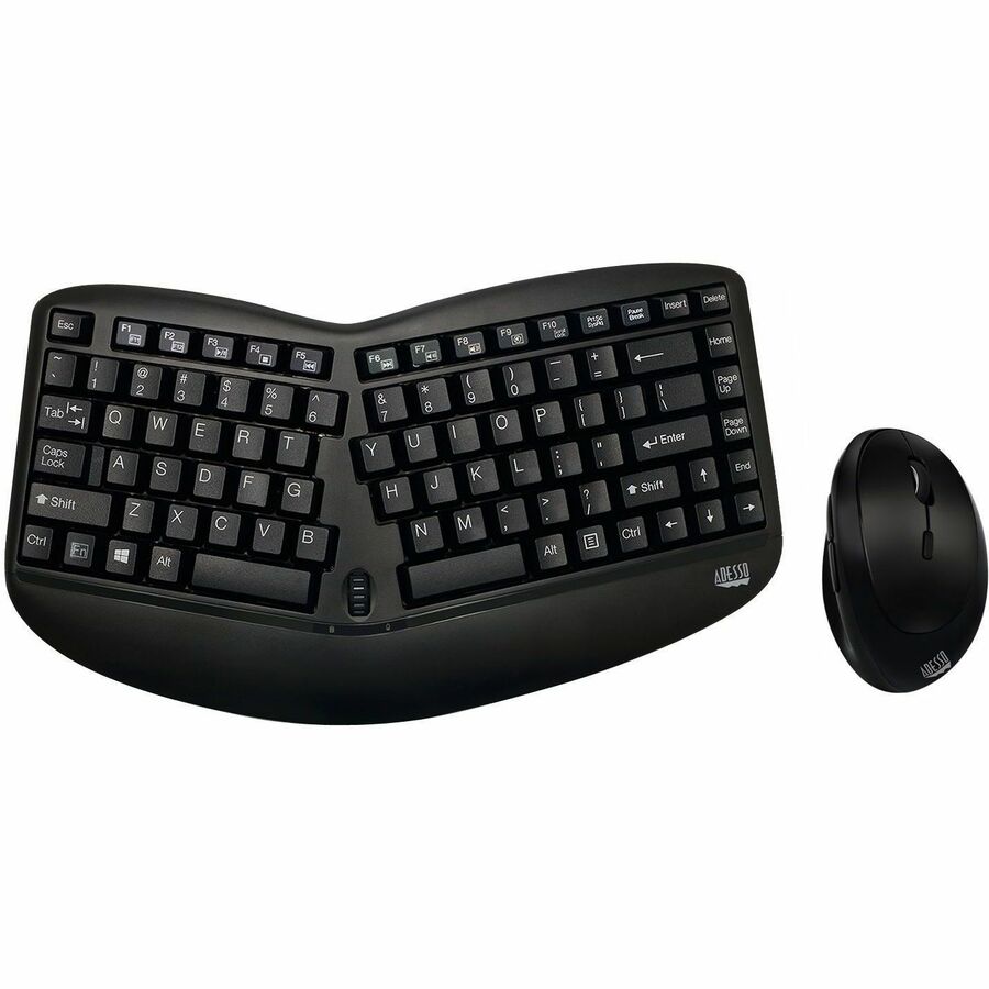 Adesso Tru-Form Wireless Ergo Mini Keyboard & Mouse - USB Membrane Wireless RF Keyboard - 87 Key - English (US) - Black - USB Wireless RF Mouse - Optical - 1600 dpi - Scroll Wheel - QWERTY - Black - P...  - WKB-1150CB - eCommerce Business Prime
