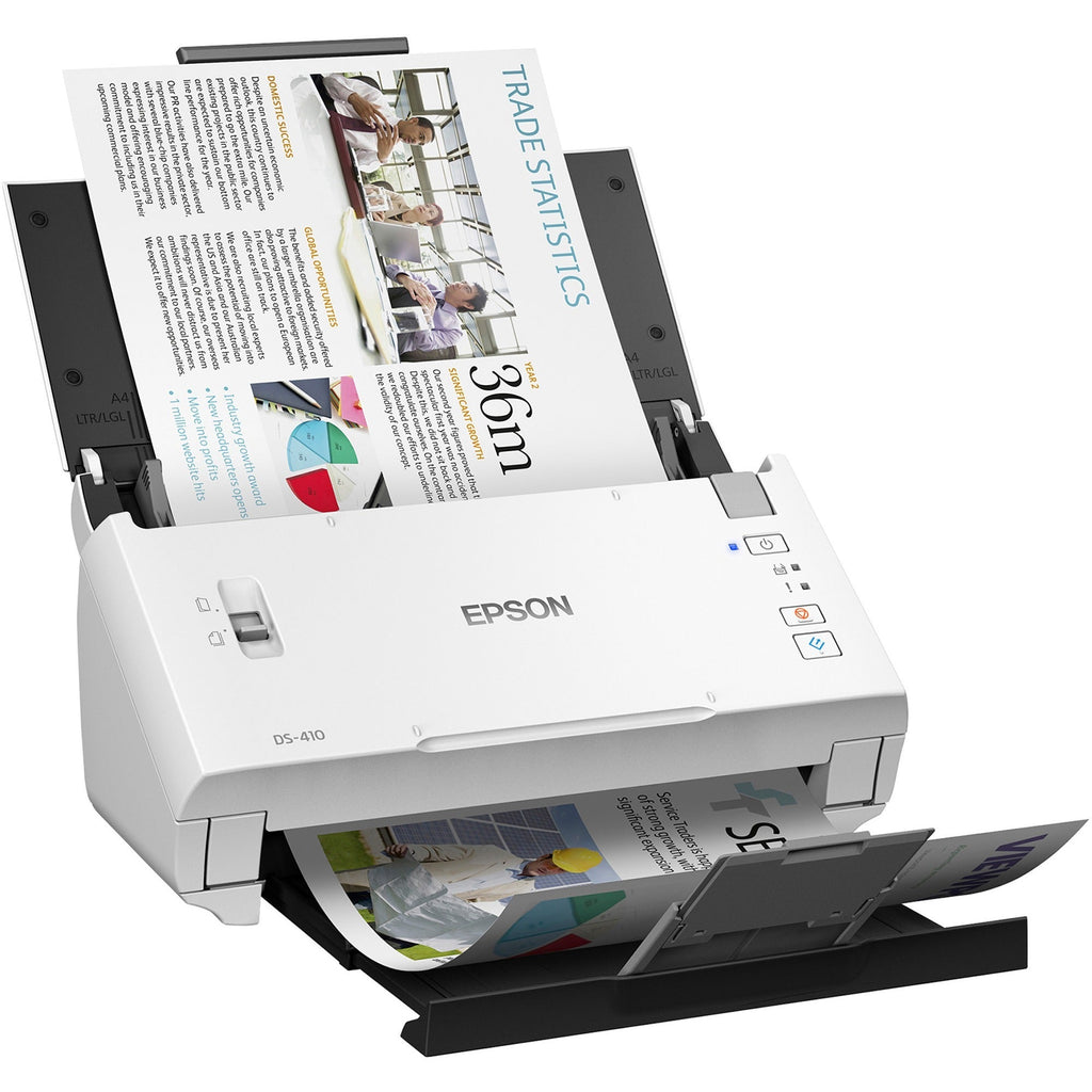 Epson DS-410 Sheetfed Scanner - 600 dpi Optical - 48-bit Color - 16-bit Grayscale - 26 ppm (Mono) - 26 ppm (Color) - Duplex Scanning - USB - B11B249201 - eCommerce Business Prime