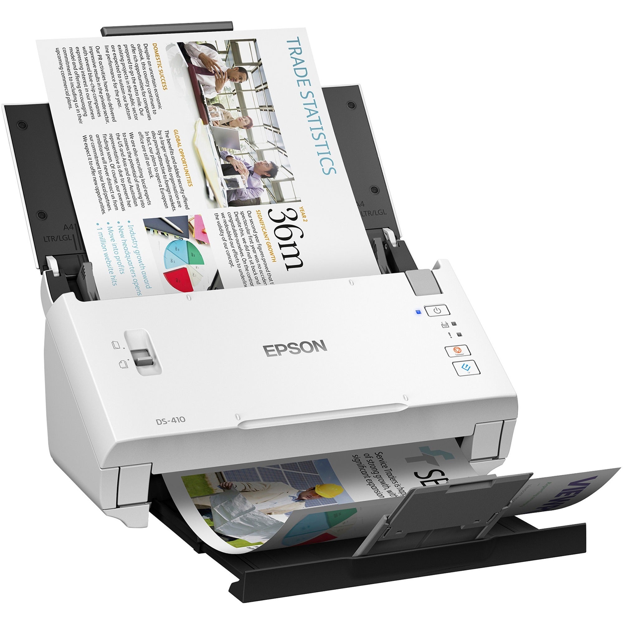 Epson DS-410 Sheetfed Scanner - 600 dpi Optical - 48-bit Color - 16-bit Grayscale - 26 ppm (Mono) - 26 ppm (Color) - Duplex Scanning - USB - B11B249201 - eCommerce Business Prime
