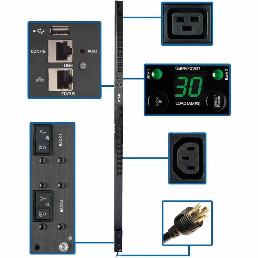 Tripp Lite PDU Monitored 5/5.8kW 208/240V, 20 C13 4 C19, LX Platform Interface, 0URM Rackmount Vertical TAA - Monitored - NEMA L6-30P - 20 x IEC 60320 C13, 4 x IEC 60320 C19 - 230 V AC - 5800 VA - 0U ...  - PDUMNV30HVLX