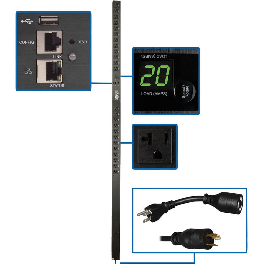 Tripp Lite PDU Monitored 1.9kW 120V, 24 5-15/20R, LX Platform Interface, 70in. 0URM Rackmount Vertical TAA - Monitored - NEMA L5-20P - 24 x NEMA 5-15/20R - 120 V AC - 1900 VA - 0U - Vertical - Rack Mo - PDUMNV20LX - eCommerce Business Prime