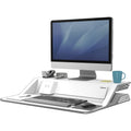 Fellowes Lotus&trade; DX Sit-Stand Workstation - White - 35 lb Load Capacity - 5.5" Height x 32.8" Width x 24.3" Depth - White - 8080201 - eCommerce Business Prime