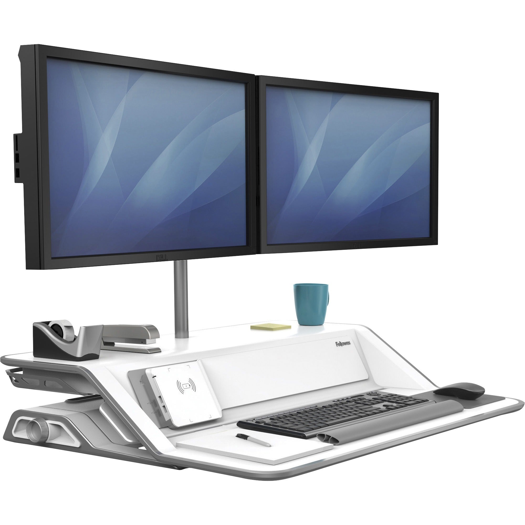 Fellowes Lotus&trade; DX Sit-Stand Workstation - White - 35 lb Load Capacity - 5.5" Height x 32.8" Width x 24.3" Depth - White - 8080201 - eCommerce Business Prime