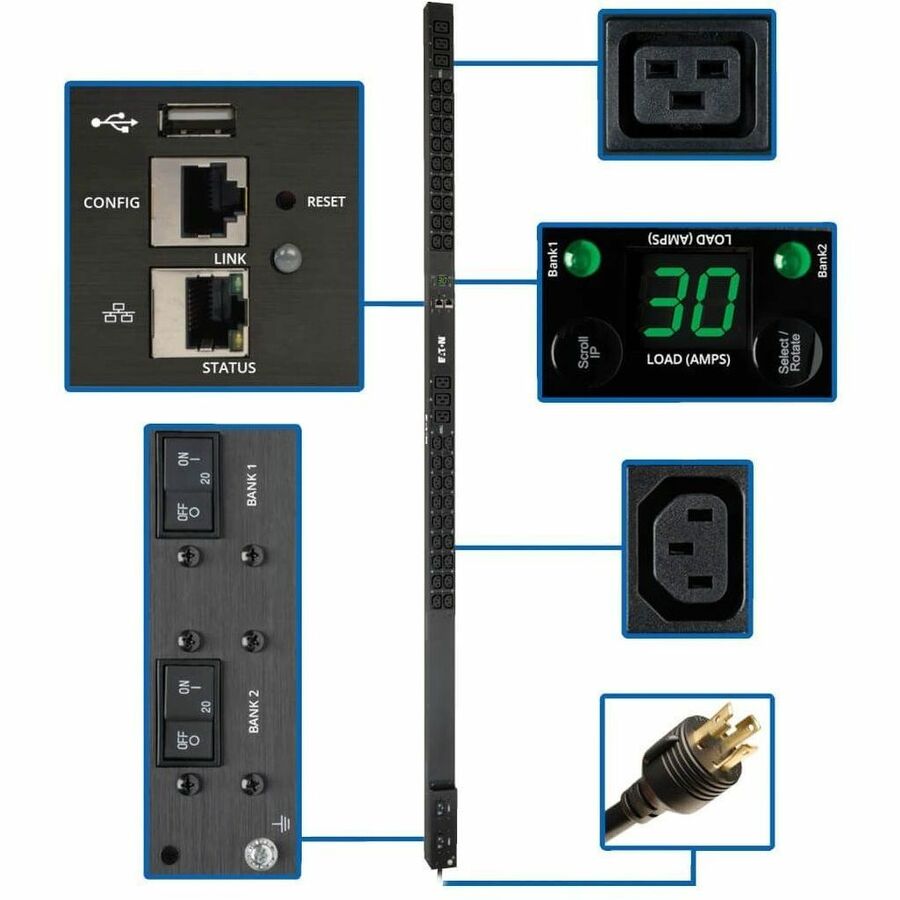 Tripp Lite PDU Monitored 208/240V 30A 36 C13; 6 C19 L6-30P LX Interface 0U - Monitored - NEMA L6-30P - 6 x IEC 60320 C19, 36 x IEC 60320 C13 - 230 V AC - 0U - Vertical - Rack Mount - Rack-mountable -  - PDUMNV30HV2LX - eCommerce Business Prime