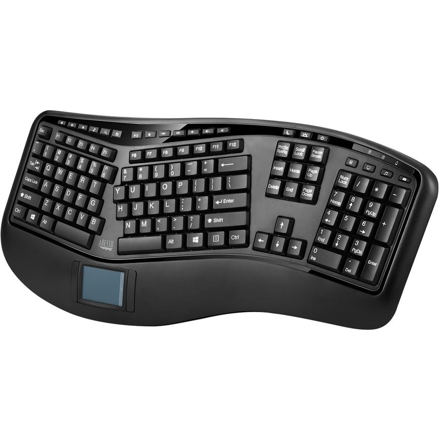 Adesso 2.4GHz Wireless Ergonomic Touchpad Keyboard - Wireless Connectivity - RF - 30 ft - 2.40 GHz - USB Interface - 105 Key Previous Track, Next Track, Play/Pause, Volume Up, Volume Down, Mute, Forwa - WKB-4500UB - eCommerce Business Prime