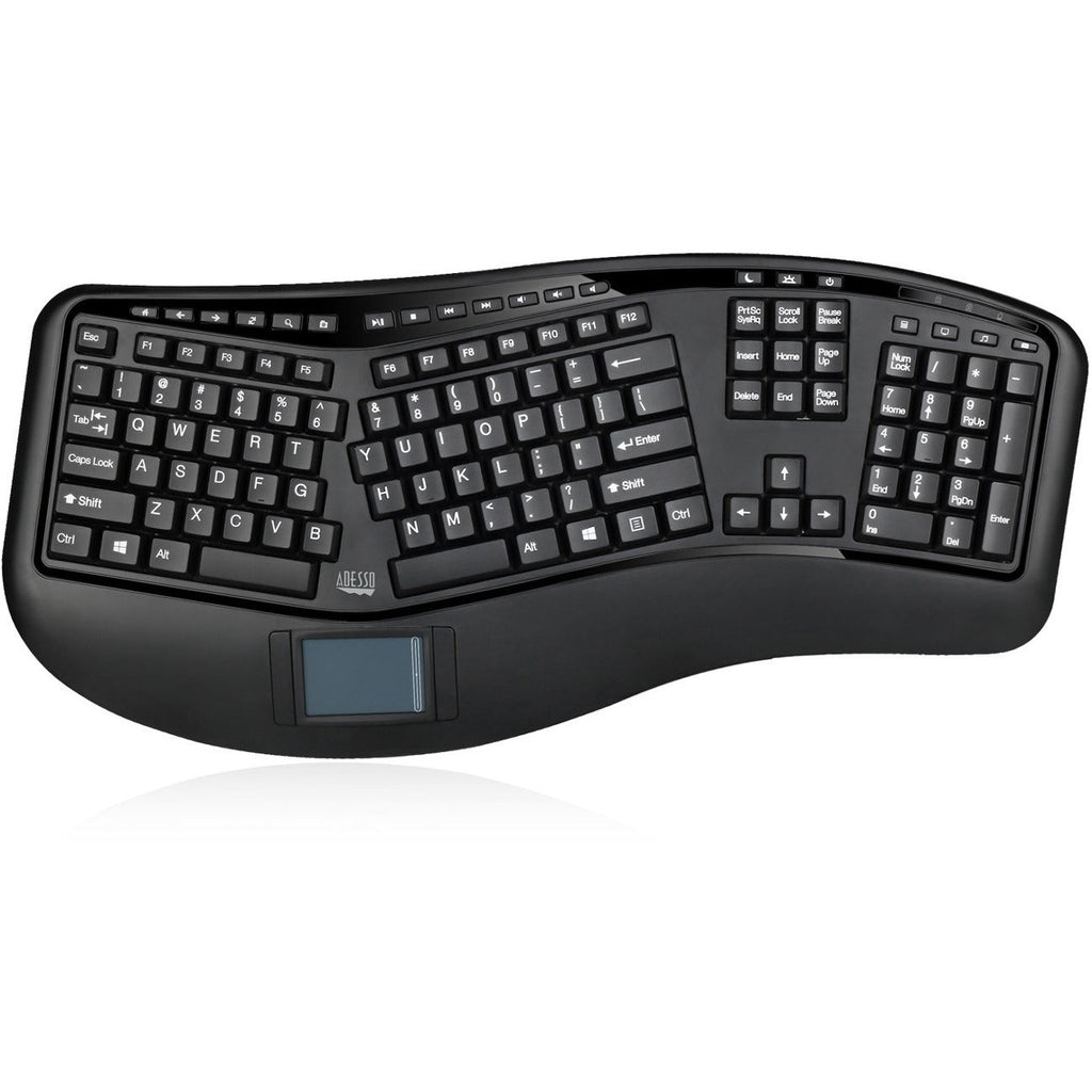Adesso 2.4GHz Wireless Ergonomic Touchpad Keyboard - Wireless Connectivity - RF - 30 ft - 2.40 GHz - USB Interface - 105 Key Previous Track, Next Track, Play/Pause, Volume Up, Volume Down, Mute, Forwa - WKB-4500UB - eCommerce Business Prime