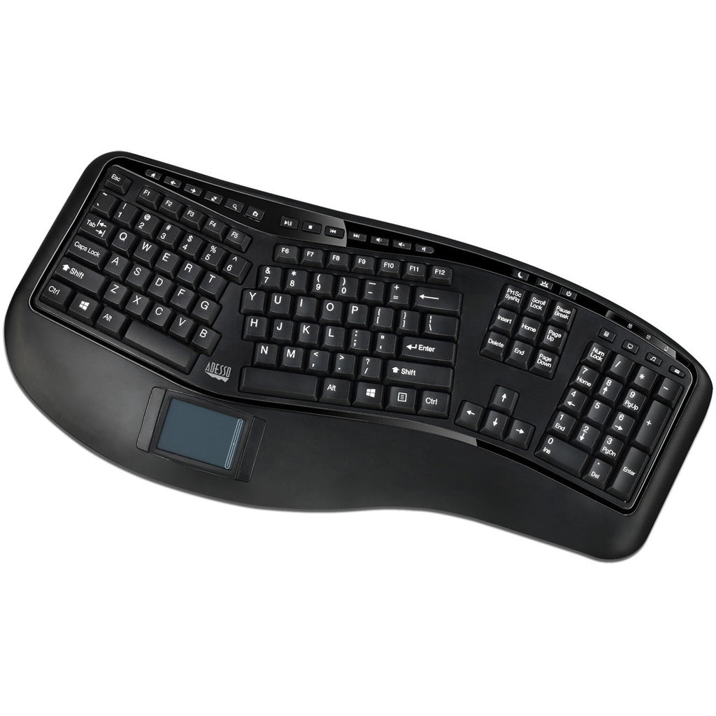 Adesso 2.4GHz Wireless Ergonomic Touchpad Keyboard - Wireless Connectivity - RF - 30 ft - 2.40 GHz - USB Interface - 105 Key Previous Track, Next Track, Play/Pause, Volume Up, Volume Down, Mute, Forwa - WKB-4500UB - eCommerce Business Prime