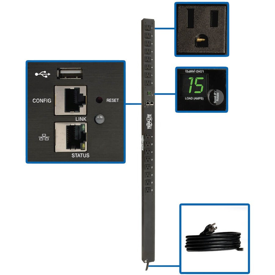 Tripp Lite PDU Monitored 1.4kW 120V 16 5-15R LX Platform Interface 0URM TAA - Monitored - NEMA 5-15P - 16 x NEMA 5-15R - 120 V AC - 0U - Vertical - Rack Mount - TAA Compliant - PDUMNV15LX - eCommerce Business Prime