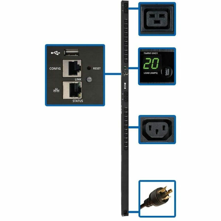 Tripp Lite PDU Switched 3.2-3.8kW 200-240V 20 C13;4 C19 LX Platform 0U TAA - Switched - NEMA L6-20P, IEC 60320 C20 - 4 x IEC 60320 C19, 20 x IEC 60320 C13 - 230 V AC - 0U - Vertical - Rack Mount - TAA - PDUMV20HVNETLX - eCommerce Business Prime